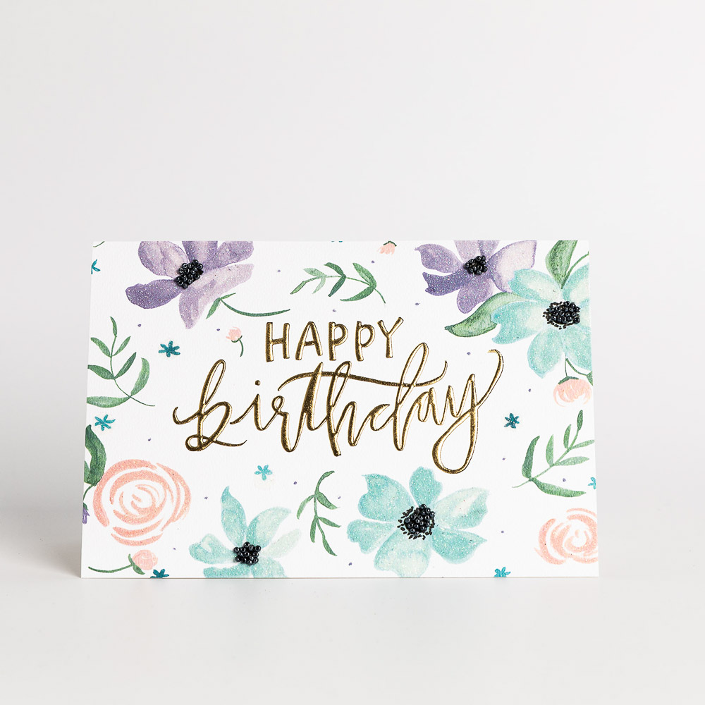 Gold Floral Happy Birthday Card